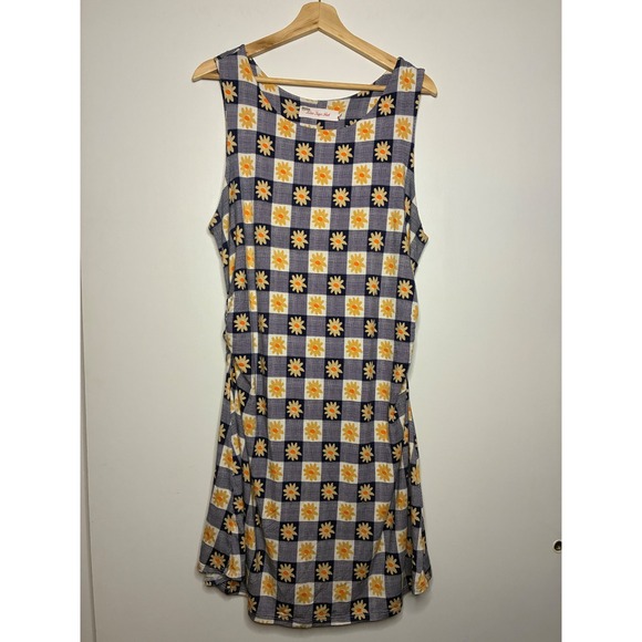Lisa Says Gah Dresses & Skirts - Lisa Says Gah Dress Women 2XL Blue White Daisy Gingham Ruched Back Midi Tank